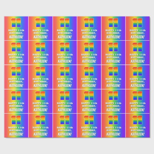 11誕生日: カラフル、おもしろいレインボーパターン# 11 ラッピングペーパー (シーム)