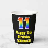 11誕生日:カラフル,おもしろい,エキサイティング, Rainbow 11 紙コップ (裏面)