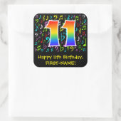 11誕生日:カラフルMusic Symbols, Rainbow 11 スクエアシール (バッグ)