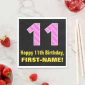 11誕生日:ピンクストライプのハートと11+名前 スタンダードランチョンナプキン (インサイチュ)