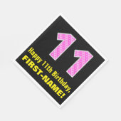 11誕生日:ピンクストライプのハートと11+名前 スタンダードランチョンナプキン (角)