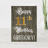 11誕生日:フェイク金ゴールドルック+木フェイク模様 カード (正面)