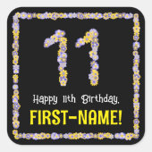 11誕生日:フローラ花数名前をカスタムする スクエアシール (正面)