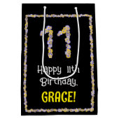 11誕生日:フローラ花数名前をカスタムする ミディアムペーパーバッグ (裏面)