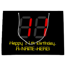 11誕生日：レッドデジタルクロックスタイル"11" +名前 ラージペーパーバッグ