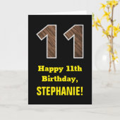 11誕生日:名前フェイク、木目パターン「11」 カード (黄色い花)