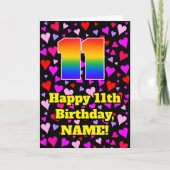 11誕生日:愛するハートパターン、虹# 11 カード (正面)