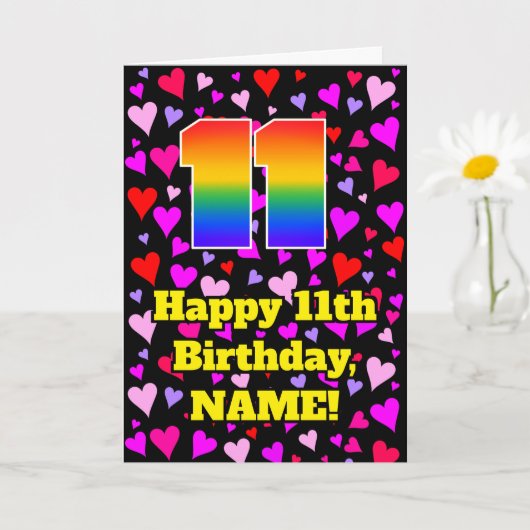 11誕生日:愛するハートパターン、虹# 11 カード (小さな植物)