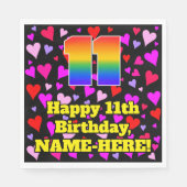 11誕生日:愛するハートパターン、虹# 11 スタンダードランチョンナプキン (正面)