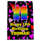 11誕生日：愛するハートパターン、虹# 11 ミディアムペーパーバッグ (裏面)