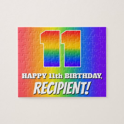 11誕生日— 数々の色のレインボーパターン「11」 ジグソーパズル (横)