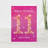 11誕生日 – 第11期星 – ピンク – 年齢11 カード (正面)