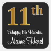11誕生日 – 豪華エレガントなフェイク金ゴールドルック# スクエアシール (正面)