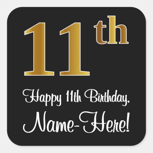 11誕生日 – 豪華エレガントなフェイク金ゴールドルック# スクエアシール (正面)