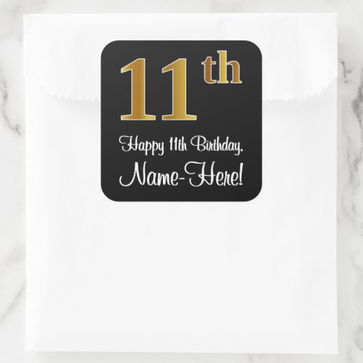 11誕生日 – 豪華エレガントなフェイク金ゴールドルック# スクエアシール (バッグ)