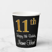 11誕生日 – 豪華エレガントなフェイク金ゴールドルック# 紙コップ (裏面)