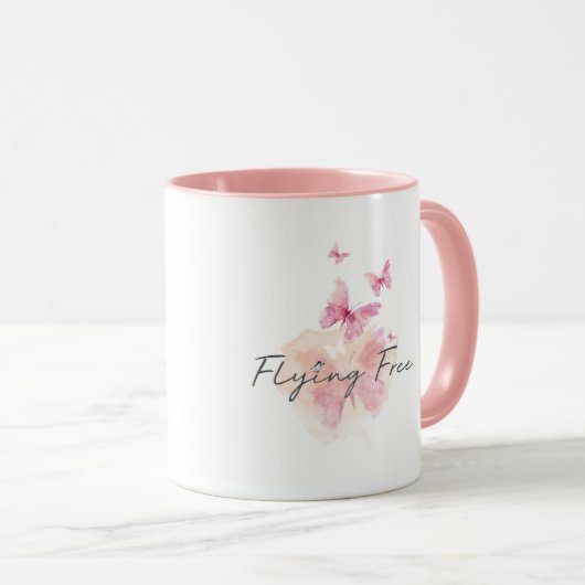11飛んでいるozフリー。ピンクコーヒーマグ マグカップ (正面右)