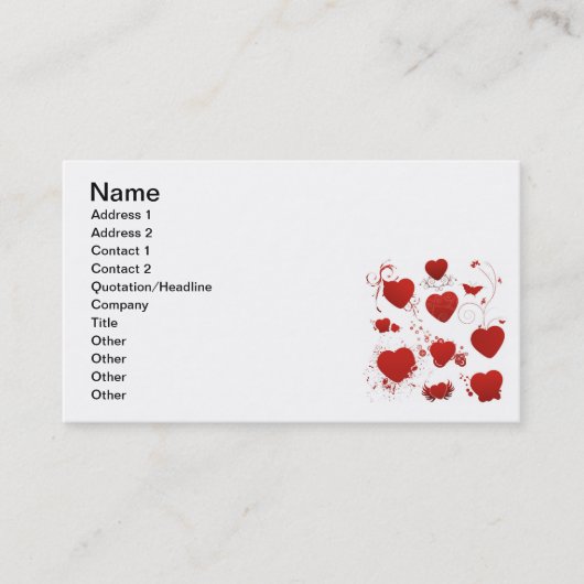 110個の赤いハート形状が蝶の翼を渦巻く 名刺 (正面)
