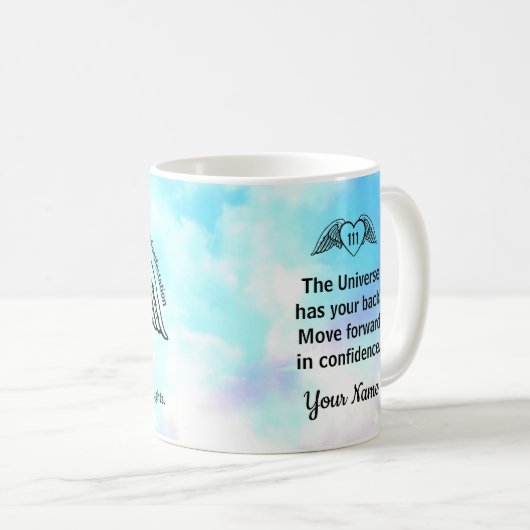 111エンジェルナンバーズブルーパステルスカイ肯定名 コーヒーマグカップ (正面右)