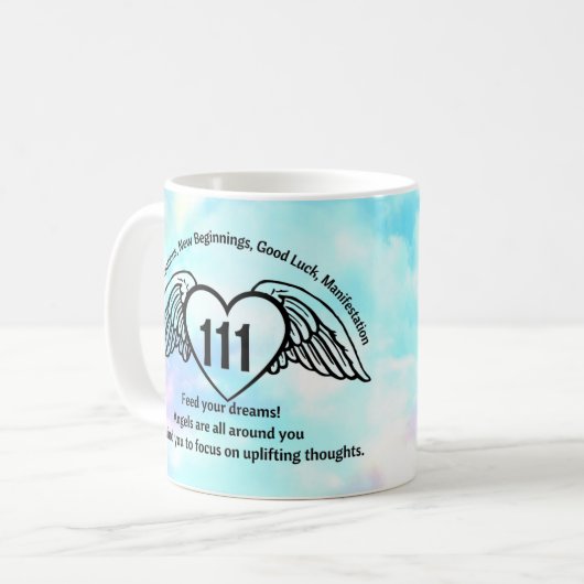 111エンジェルナンバーズブルーパステルスカイ肯定名 コーヒーマグカップ (正面左)
