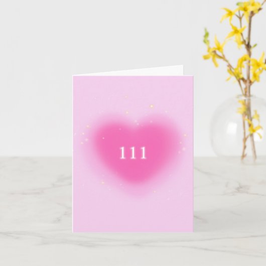 111ピンクかわいらしハート審美天使の番号 カード (黄色い花)