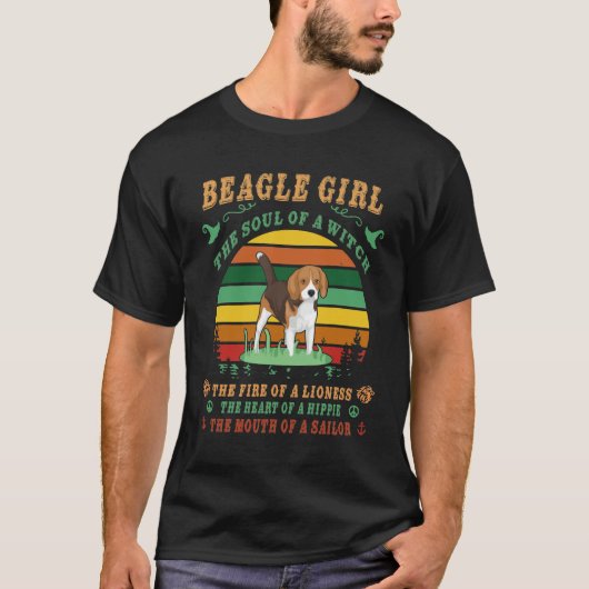 117 Beagle Girl – 彼の魂 – 火 – ハート- Tシャツ (正面)