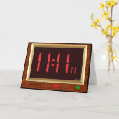 11:11の時計の(赤い)挨拶状 カード (黄色い花)