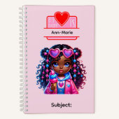 11 African American Girl Writing Supplies Students ノートブック (正面)