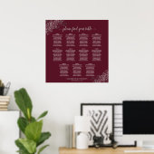11 Table Silver on Burgundy Wedding Seating Chart ポスター (ホームオフィス)
