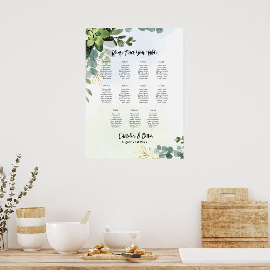 11 Table Wedding Seating Chart Greenery Eucalyptus ポスター (キッチン)