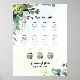 11 Table Wedding Seating Chart Greenery Eucalyptus ポスター