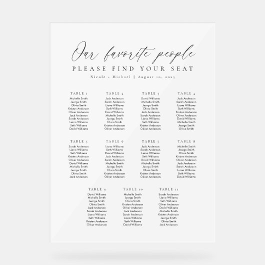11 Tables Favorite People Acrylic Seating Chart アクリルサイン (正面)