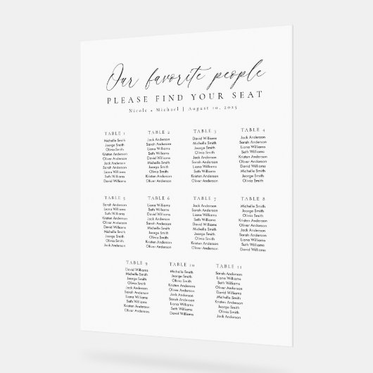 11 Tables Favorite People Acrylic Seating Chart アクリルサイン (傾斜)