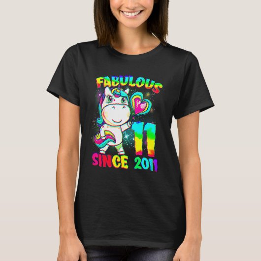 11 Years Old 11th Birthday Unicorn Girl Fabulous S Tシャツ (正面)