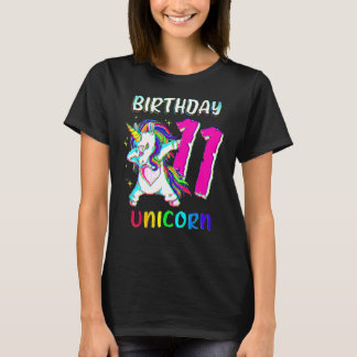 11 Years Old Girl Dabbing Unicorn 11th Birthday Un Tシャツ
