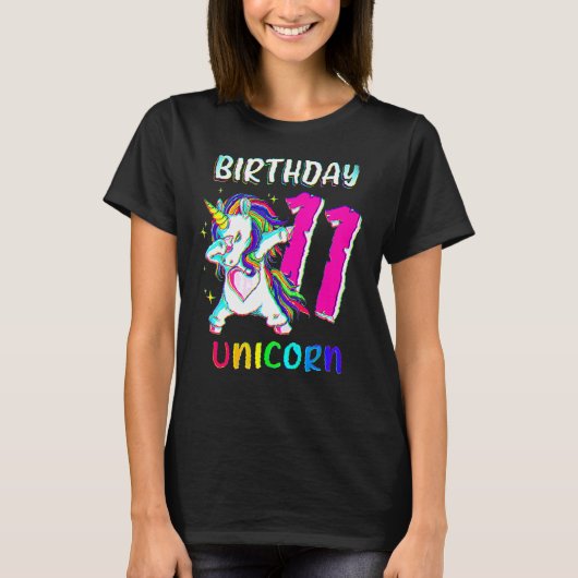11 Years Old Girl Dabbing Unicorn 11th Birthday Un Tシャツ (正面)