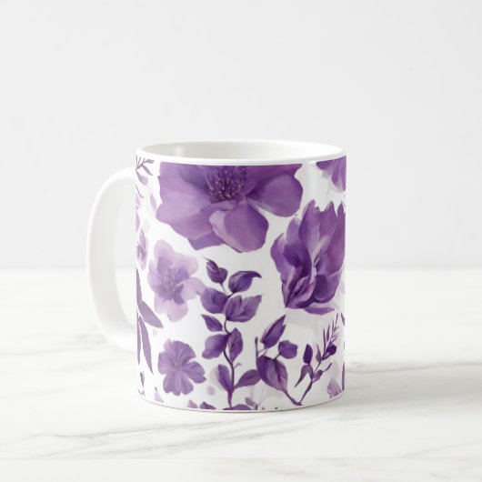 11ozコーヒーマグの紫のフローラ画像 コーヒーマグカップ (正面左)
