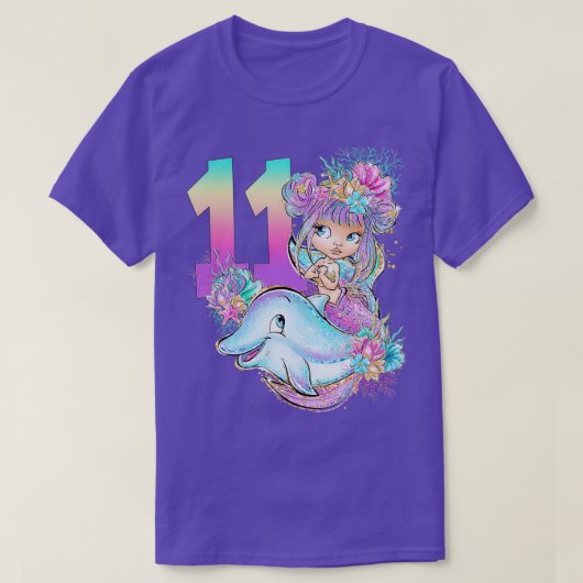 11th誕生日ガールマーメイドギフト誕生日パーティーキッド tシャツ (デザイン正面)