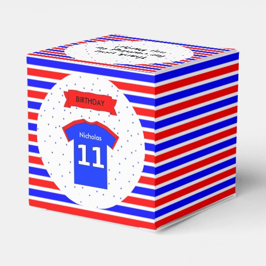 11th誕生日パーティー名前をカスタムする赤い青 フェイバーボックス (裏面サイド)