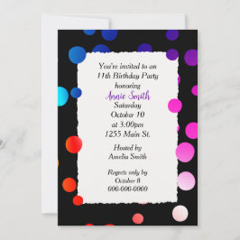 11th誕生日パーティー虹のドット 招待状