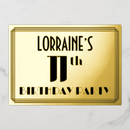 11th誕生日パーティー：アールデコの外観"11"と名前 箔招待状