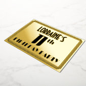 11th誕生日パーティー:アールデコの外観"11"と名前 箔招待状 (回転した状態)