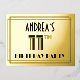 11th誕生日パーティー～アールデコスタイル"11" +名前 箔招待状ポストカード