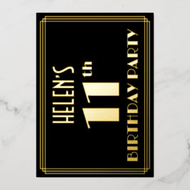 11th誕生日パーティー：アールデコ見る"11"，名前と 箔招待状