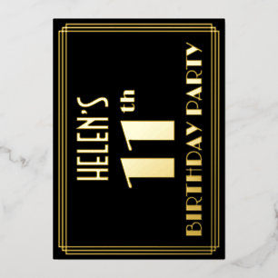 11th誕生日パーティー：アールデコ見る"11"，名前と 箔招待状