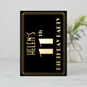 11th誕生日パーティー:アールデコ見る"11",名前と 箔招待状 (立ち正面)