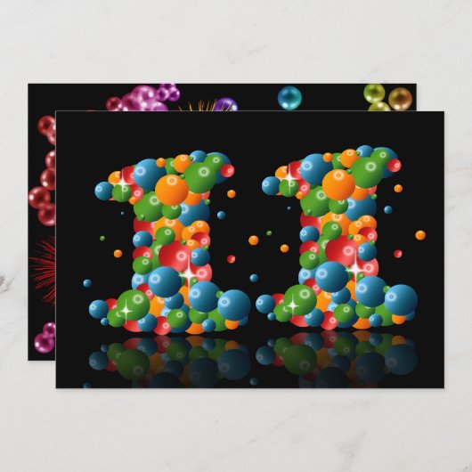 11th誕生日パーティー、泡とボール 招待状 (正面/裏面)