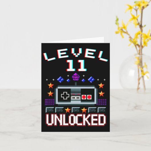 11th Birthday Boy Level 11 Unlocked Funny Video Ga カード (黄色い花)