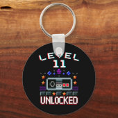 11th Birthday Boy Level 11 Unlocked Funny Video Ga キーホルダー (正面)
