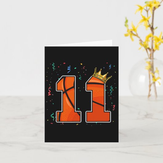 11th Birthday Bysketbyll Big Number 11 Year Old Bo カード (黄色い花)